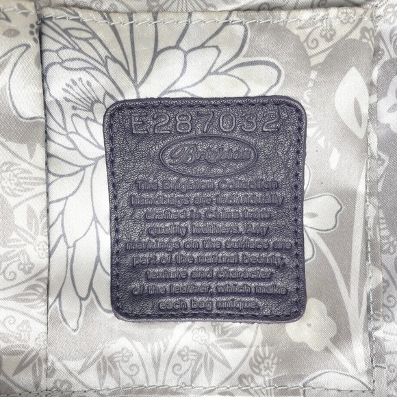 BRIGHTON Plum Patent Snakeskin Hobo Leather Pleated Purse Flower Charm Bag - Picture 7 of 9